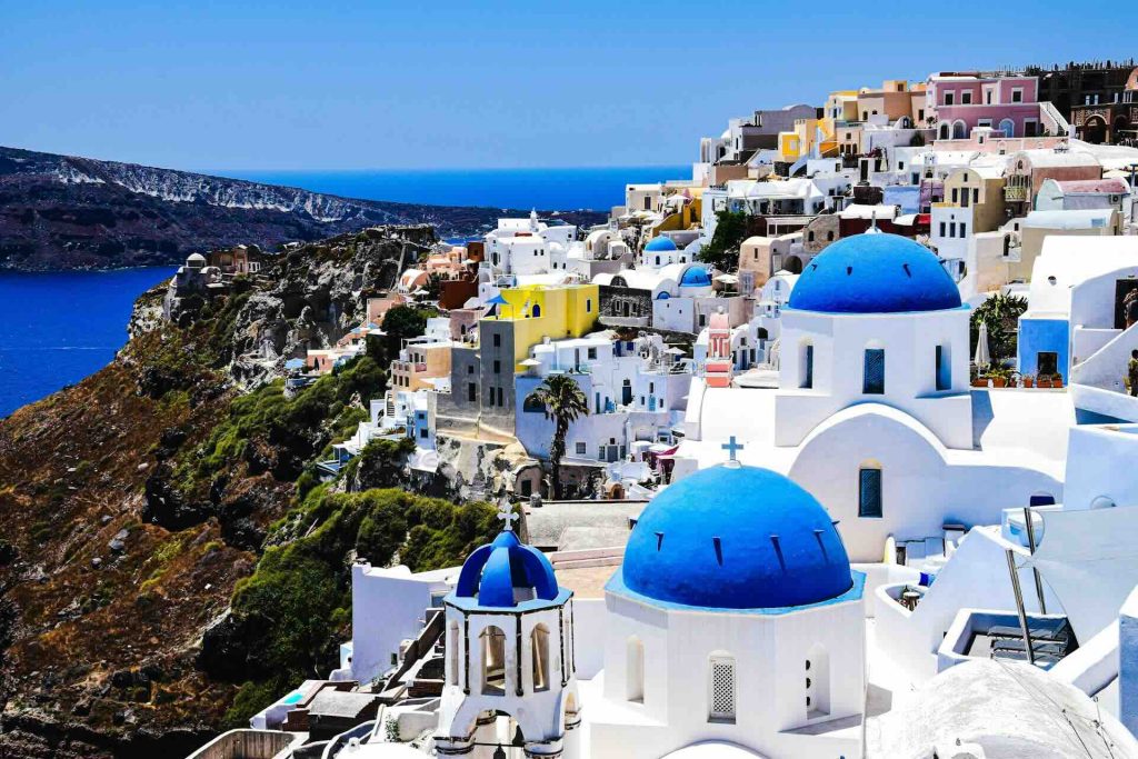hillside town in Santorini, Greece